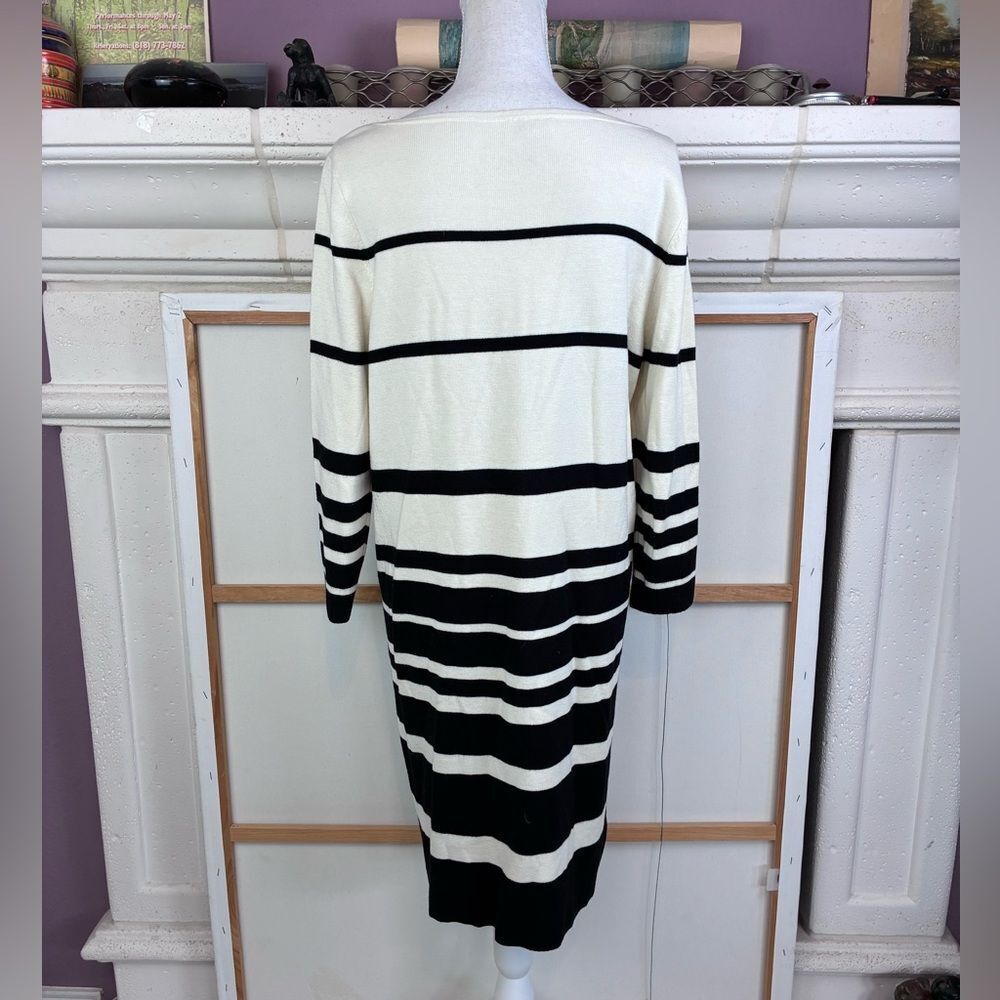 LOFT Black and White Striped Long Sleeve Ponte Knit/Sweater Dress - Picture 4 of 5